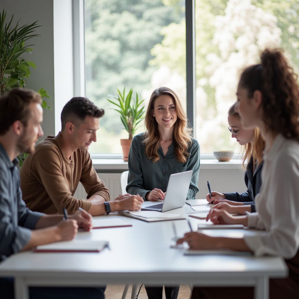 Team members collaborating on new program development